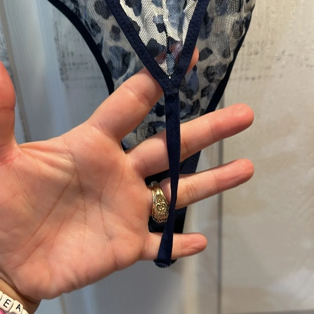 NEW! Victoria's Secret Leopard Mesh V-Wire Halter Teddy Thong Bodysuit S Lace
